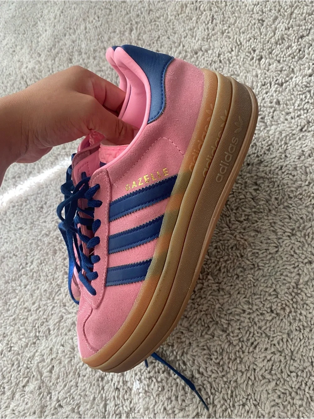 Adidas Gazelle pink glow platform sneakers